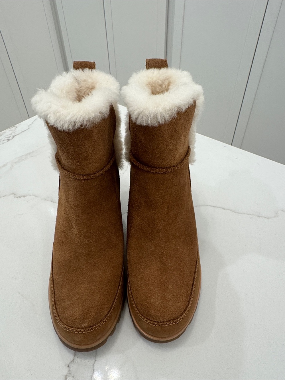 UGG Chestnut Suede Shearling-Trim Ankle Boots